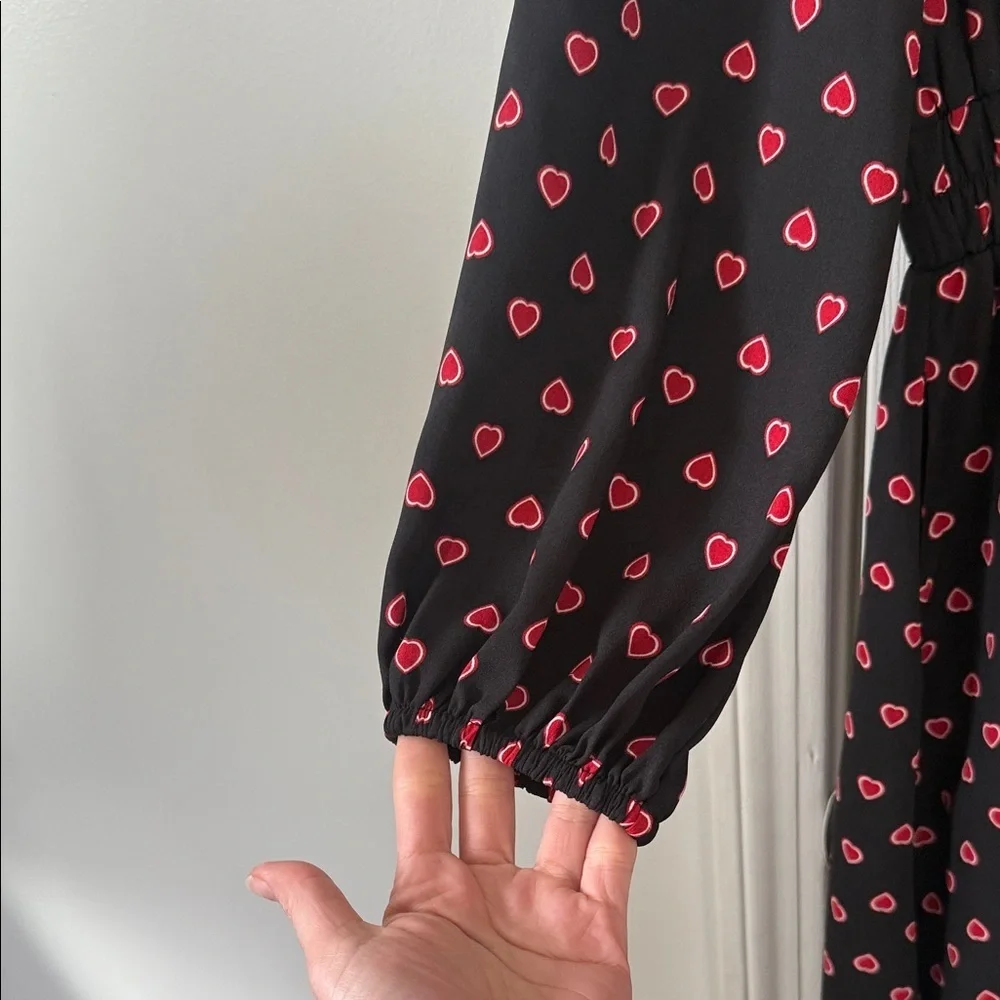 Kate Spade New York Black Red Heart Print Midi Dress Size S NWT